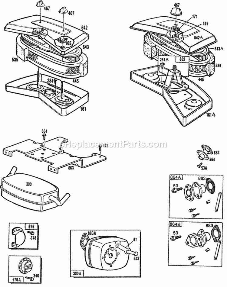 Air CleanersMuffler Parts Diagram and Parts List for 400707-0112-01  Briggs and Stratton Engine